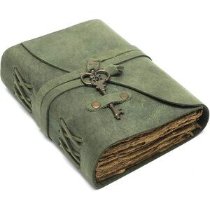 Vintage Leather Journal - Antique Handmade Deckle Edge Vintage Paper Leather Bou